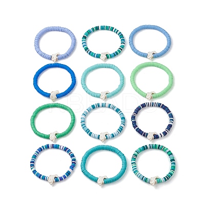 12Pcs 12 Colors Polymer Clay Heishi Sufer Stretch Necklaces Set BJEW-JB09910-1