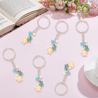 20Pcs Turtle with Starfish Synthetic Turquoise Pendant Keychains KEYC-CP0001-47B-1