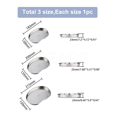 3Pcs 3 Styles 304 Stainless Steel Surgical Tray AJEW-BC0004-15-1
