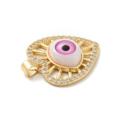 Heart with Eye Brass Micro Pave Clear Cubic Zirconia Pendants KK-G419-07G-1