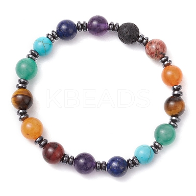 Natural & Synthetic Mixed Gemstone Beaded Stretch Bracelets for Women Men BJEW-JB11230-1