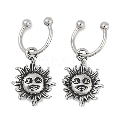 Sun 316 Surgical Stainless Steel Dangle Half Hoop Earrings for Women EJEW-G416-47AS-1