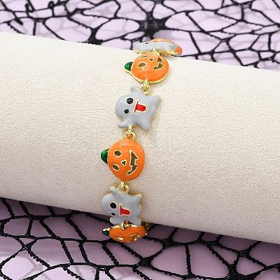 Halloween Brass Enamel Link Bracelets for Women BJEW-B149-01P-1