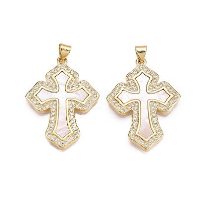 Brass Micro Pave Clear Cubic Zirconia Pendants KK-N254-194G-1