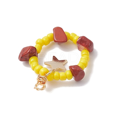 Natural Red Jasper Chips & Glass Seed Pendants PALLOY-MZ00184-03-1