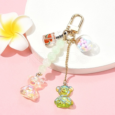 Bear Resin & Glass Pendant Decoration HJEW-YW00063-04-1