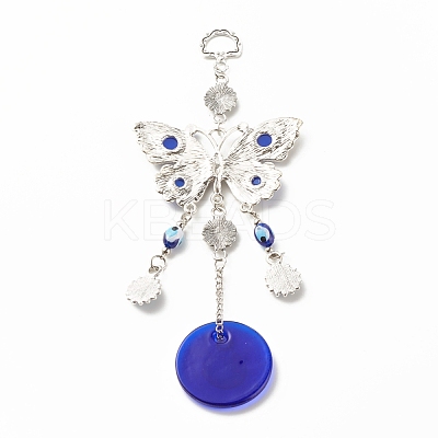 Alloy & Glass Turkish Blue Evil Eye Pendant Decoration HJEW-I008-02AS-1