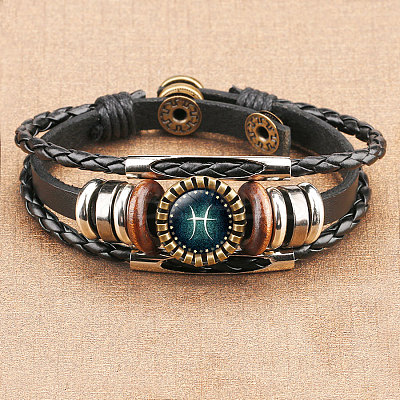 12 Constellations PU Leather Multi-strand Bracelets WGFD09F-12-1