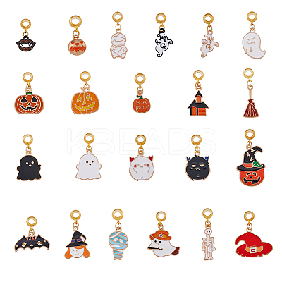 22Pcs 22 Styles Halloween Theme Alloy Enamel European Dangle Charms PALLOY-PH01604-1
