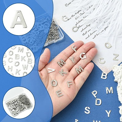 104Pcs 26 Styles Letter A~Z 304 Stainless Steel Alphabet Letter Charms STAS-FS0001-67-1