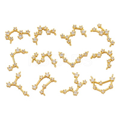 12Pcs 12 Style Brass Micro Clear Cubic Zirconia Pendants ZIRC-LS0001-02G-1