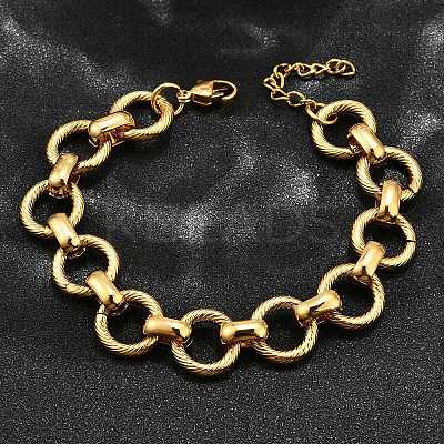 304 Stainless Steel Flat Round Link Chain Bracelets for Women BJEW-R021-08G-1