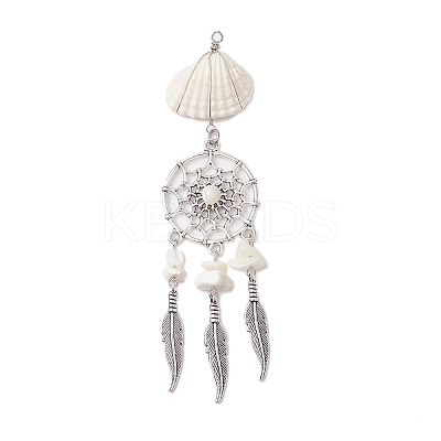 4Pcs 4 Styles Natural Shell & Synthetic Turquoise & Alloy Woven Web/Net with Feather Big Pendants PALLOY-JF03444-1