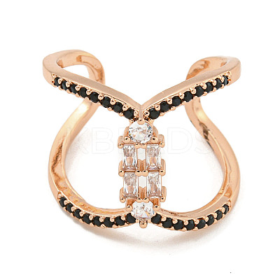 Rack Plating Brass Micro Pave Cubic Zirconia Open Cuff Rings for Women RJEW-F162-07RG-1
