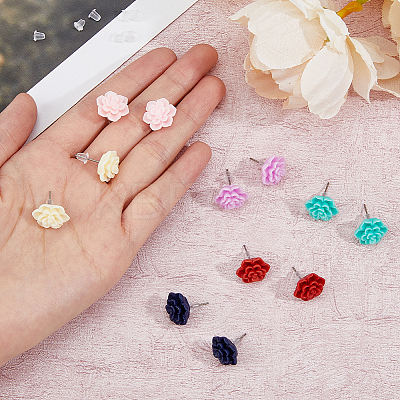 6 Pairs 6 Colors 3D Flower Polymer Clay Stud Earrings with 304 Stainless Steel Pins EJEW-FI0003-13-1