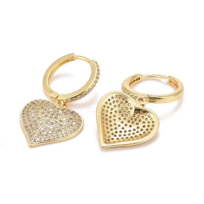 Cubic Zirconia Heart Dangle Hoop Earrings EJEW-A069-02G-1