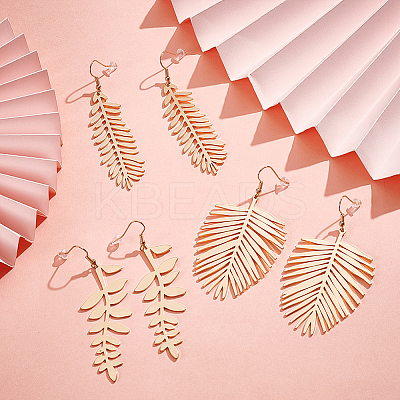 3 Pairs 3 Style Alloy Leaf Long Dangle Earrings for Women EJEW-AN0001-73-1