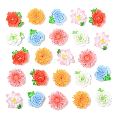 24Pcs 6 Styles Opaque Resin Flowers Cabochons RESI-FS0002-16-1