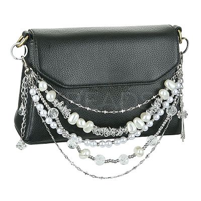Retro Style Multilayer Acrylic & 304 Stainless Steel Beaded Purse Chains AJEW-FZ00007-1