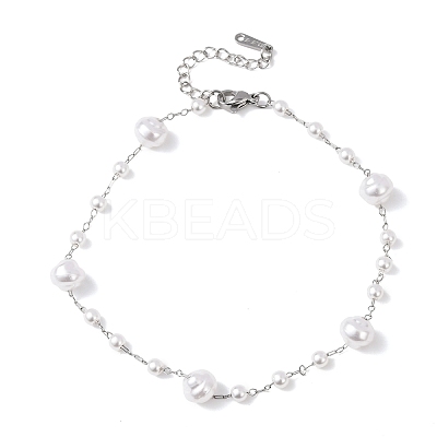 ABS Plastic Pearl Round Beads Link Bracelets BJEW-G774-05P-1