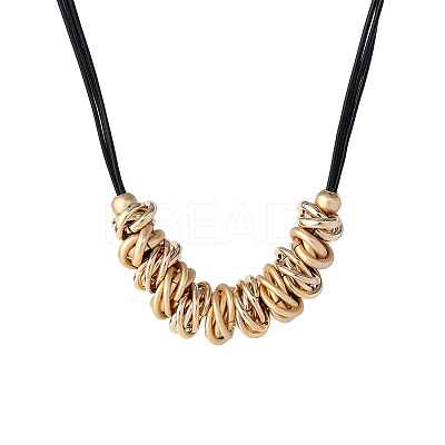 Brass and Iron Multi Ring Pendant Black Waxed Cord Necklaces for Women FS-WG5AD10-01-1