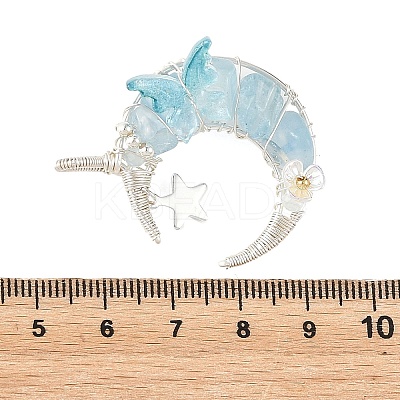 Natural Aquamarine Round Chip Wire Wrapped Pendants PALLOY-TA00437-01-1