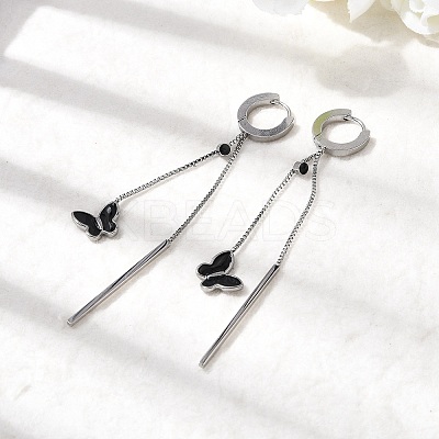 304 Stainless Steel Enamel Butterfly Tassel Hoop Earrings EJEW-G453-10P-1
