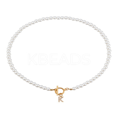 1Pc Brass Clear Cubic Zirconia Letter Pendant Necklaces NJEW-LP0001-32K-1