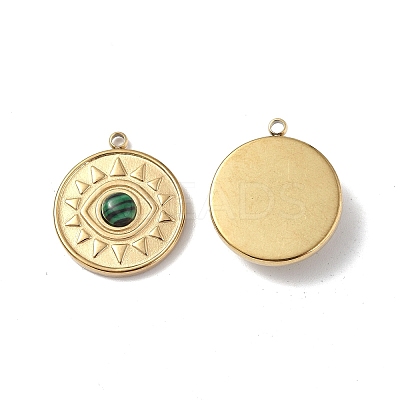 PVD Vacuum Plating 201 Stainless Steel Synthetic Malachite Pendants STAS-C064-VC823-1