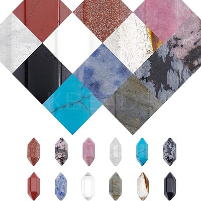 N24Pcs 12 Style Faceted No Hole Natural & Synthetic Gemstone for Wire Wrapped Pendants Making G-NB0003-01-1