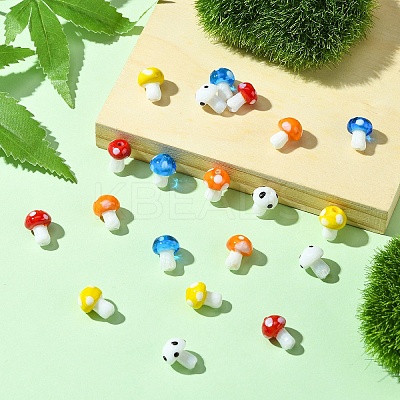 20Pcs 5 Colors Mushroom Handmade Lampwork Beads Strands LAMP-YW0001-23-1