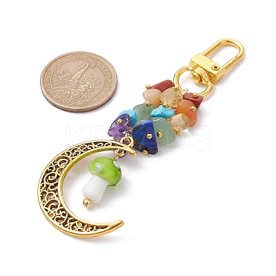 Alloy Hollow Moon & Lampwork Mushroom Pendant Decorations HJEW-JM01612-1