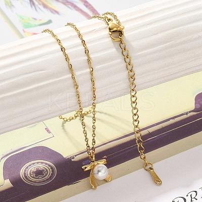 Shell Pearl Bowknot Pendant Necklaces NJEW-K255-10G-1