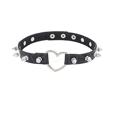 Spiked Rivet Alloy Heart Link PU Leather Choker Necklaces for Women FS-WGC3189-01-1