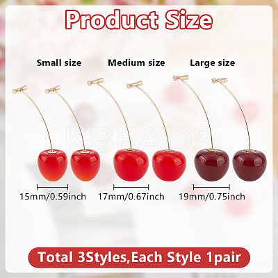 3 Pairs 3 Colors Acrylic Cherry Stud Earrings EJEW-GO0001-03-1