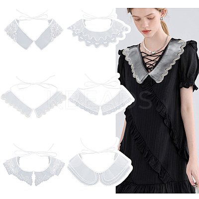 6Pcs 6 Style White Embroidered Organdy Collar AJEW-NB0004-01-1