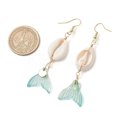 Natural Cowrie Shell Glass Dangle Earrings EJEW-JE06385-02-1
