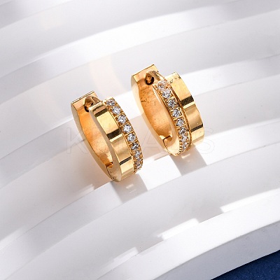304 Stainless Steel Cubic Zirconia Hoop Earrings EJEW-D331-12G-1