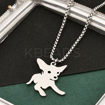 201 Stainless Steel Laser Cut Puppy Dog Pendant Box Chain Necklaces for Women Men NJEW-Q004-01P-1