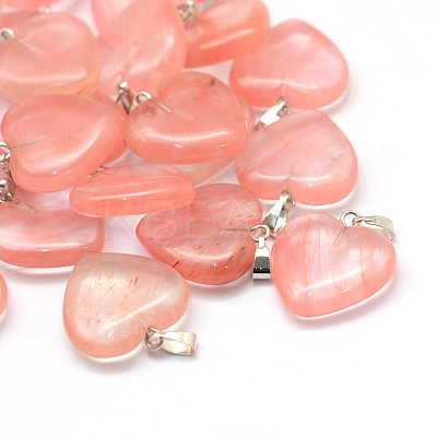 Heart Cherry Quartz Glass Pendants G-Q438-09-1
