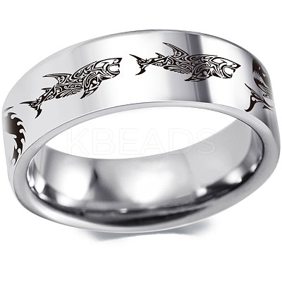 Shark Pattern 201 Stainless Steel Finger Rings FS-WG835B4-06-1