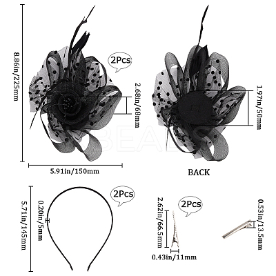 Gauze Feather Flower Hair Bands for Women OHAR-WH20002-05-1