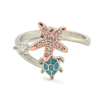 Turtle & Starfish Enamel Rotatable Cuff Rings for Women RJEW-M016-08P-1