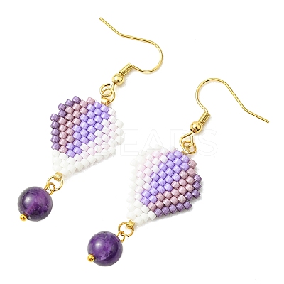 304 Stainless Steel with Glass Cylinder Seed Beads Hot Air Balloon Dangle Earrings EJEW-MZ00820-02-1