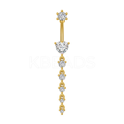 304 Stainless Steel Pave Clear Cubic Zirconia Curved Barbell Dangle Belly Rings FS-WG7A03F-12-1