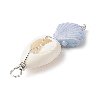 Natural Cowrie Shell & Plastic Shell Shape Pendants PALLOY-JF03795-1