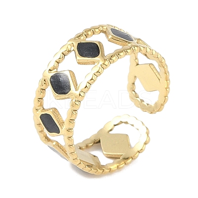 Ion Plating(IP) 304 Stainless Steel Enamel Cuff Finger Rings RJEW-L107-041G-02-1