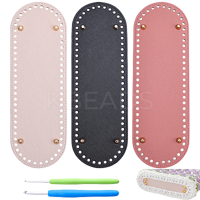 3Pcs 3 Colors Oval PU Leahter Knitting Crochet Bags Bottom AJEW-CL0001-77-1