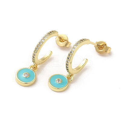 Ring & Evil Eye Real 18K Gold Plated Brass Stud Earrings EJEW-L268-037G-02-1