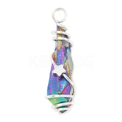 Electroplated Raw Rough Natural Quartz Crystal Copper Wire Wrapped Pendants PALLOY-JF02414-02-1